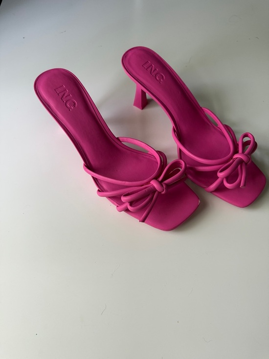 INC International Concepts Shoes - INC International Concepts Hot Pink Bow Square-Toe High Heel Mules Size 10